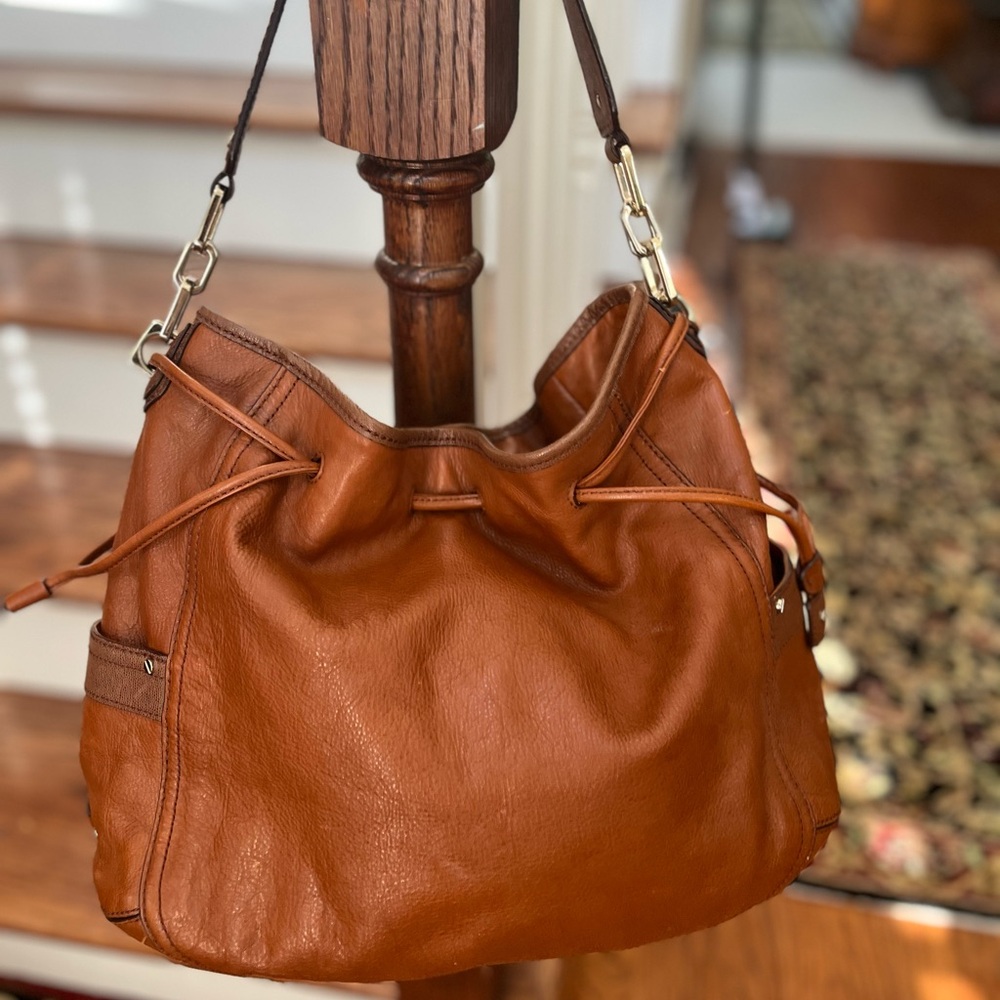 Vintage Cole Haan Brown Leather Handbag Classic Boho Hobo Satchel